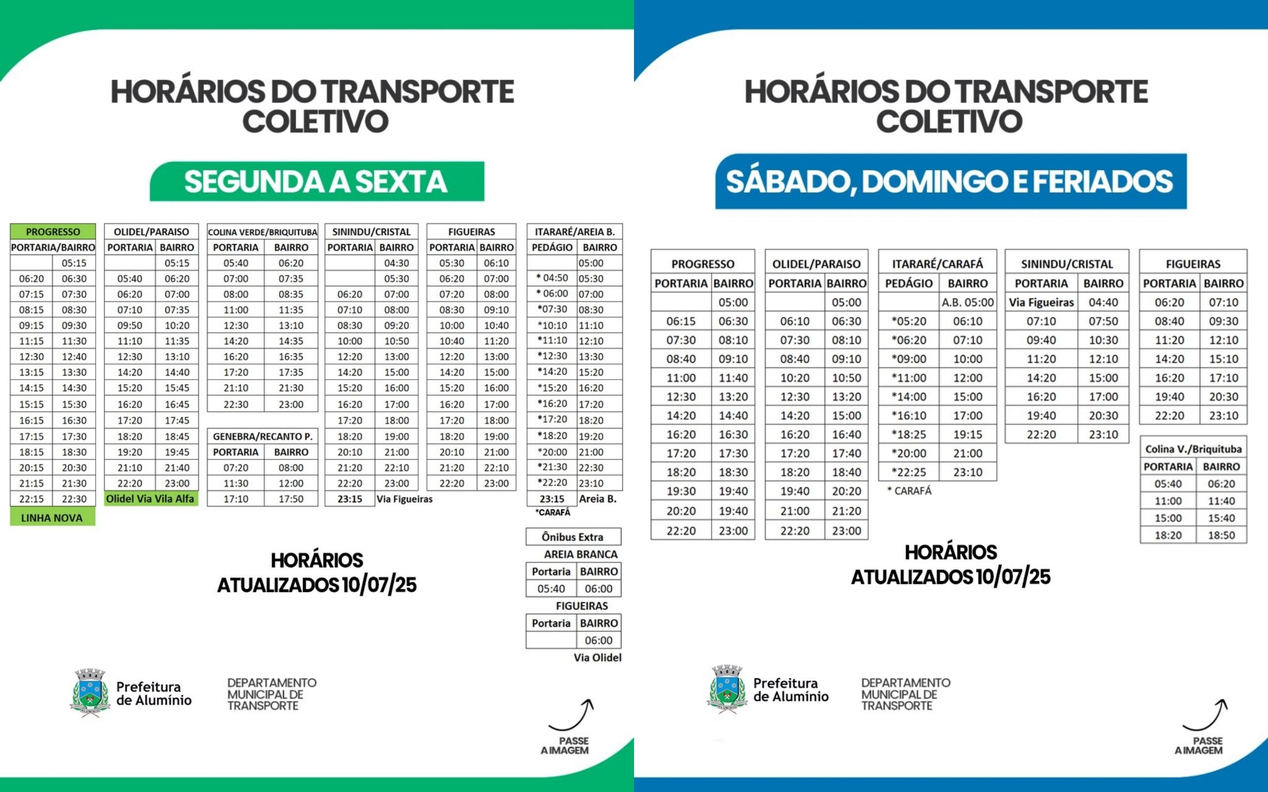 HORÁRIOS DO TRANSPORTE COLETIVO